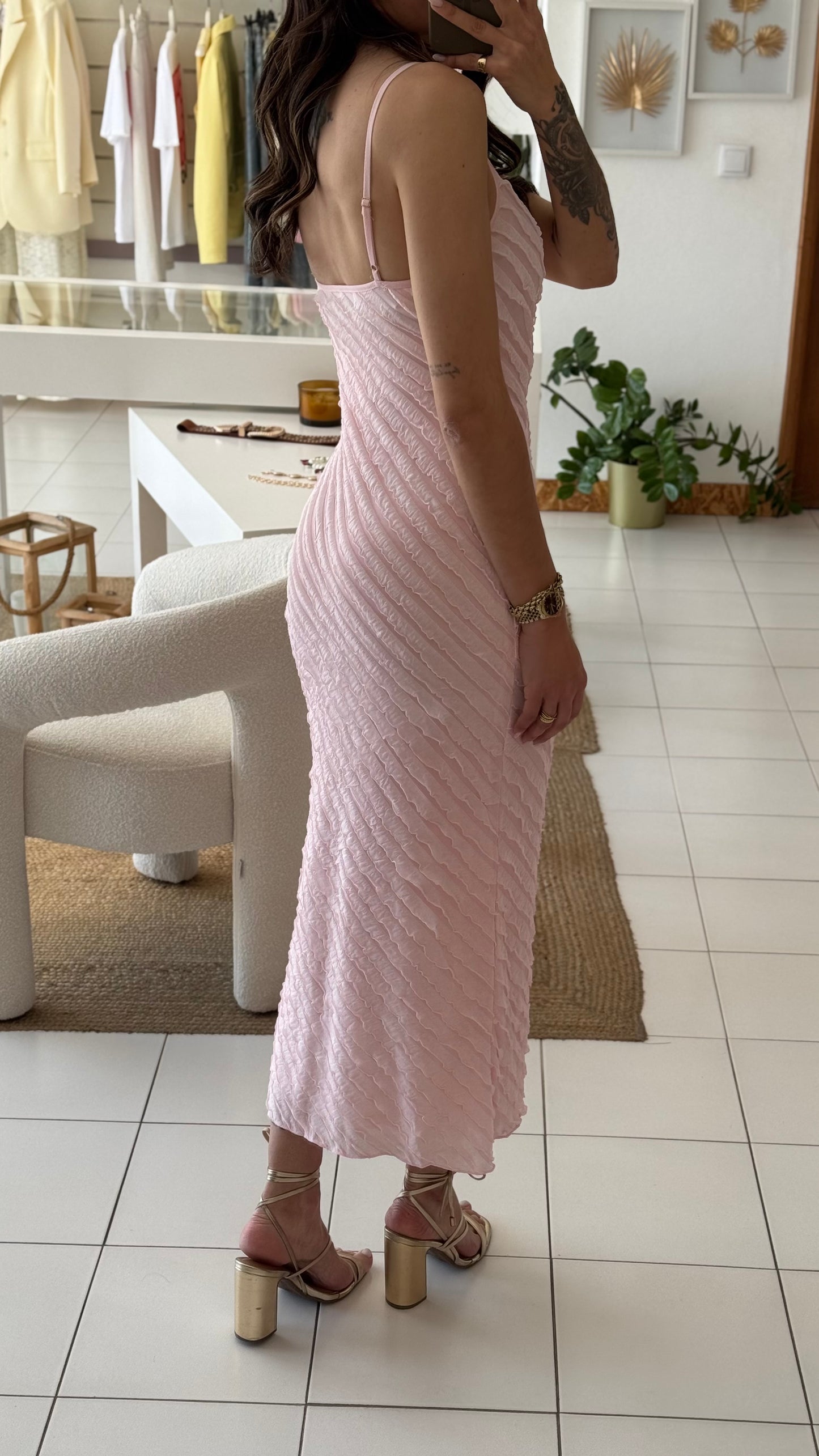 Vestido midi | rosa bebé