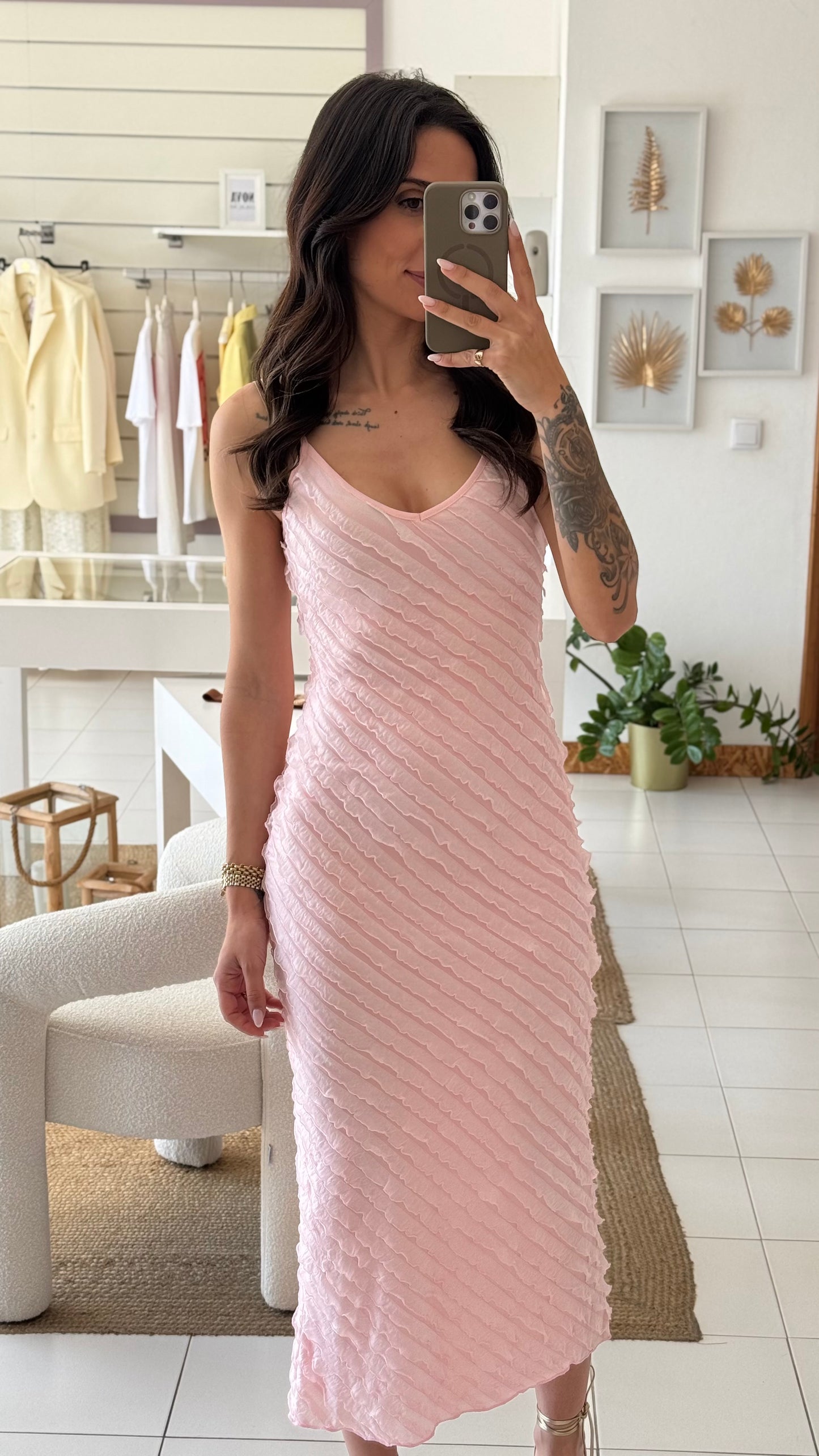 Vestido midi | rosa bebé